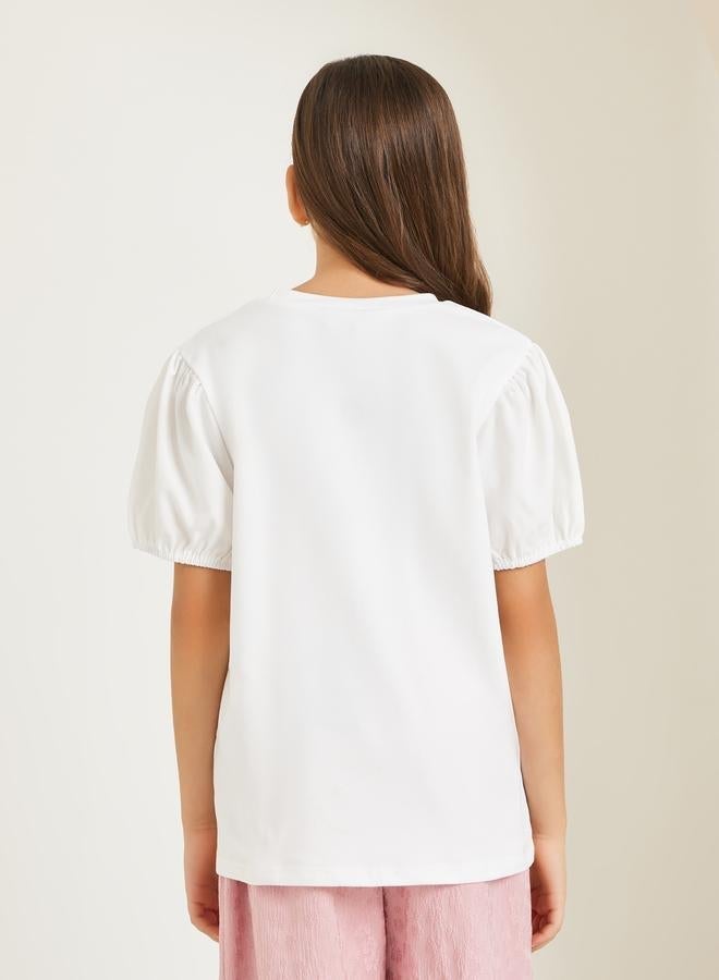 Styli Girls White Puff Sleeve Embellished Top - Image 4